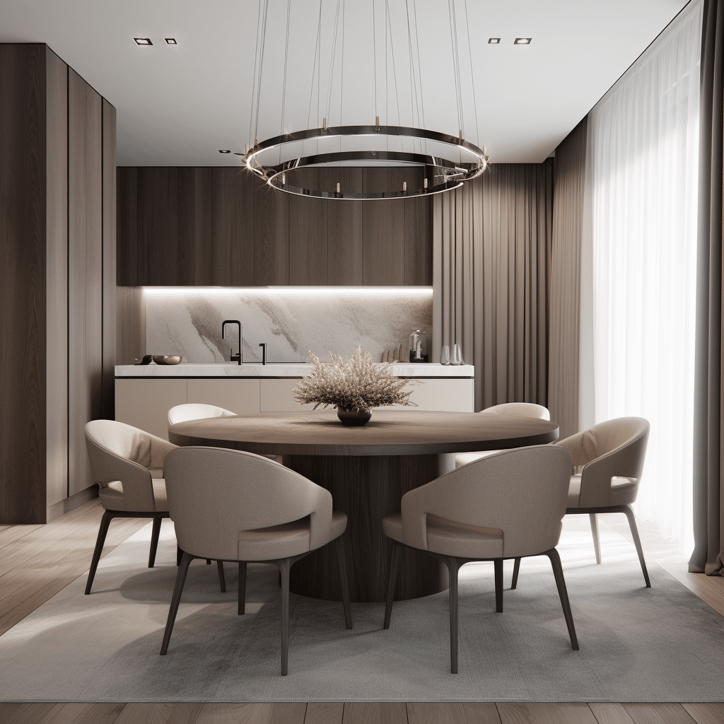 cucina moderna L'eleganza del minimalismo moderno: un soggiorno che combina design pulito e funzionalità, creando un ambiente sereno e accogliente. Osserva come la palette di colori neutri e le linee semplici contribuiscano a un'atmosfera di tranquillità e stile.